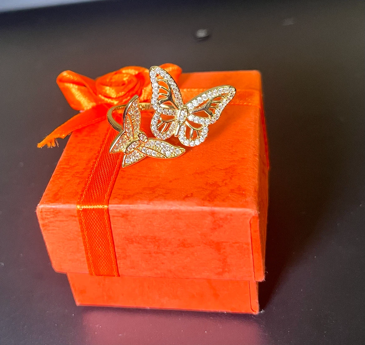 Gold platted Butterfly Ring with Crystals