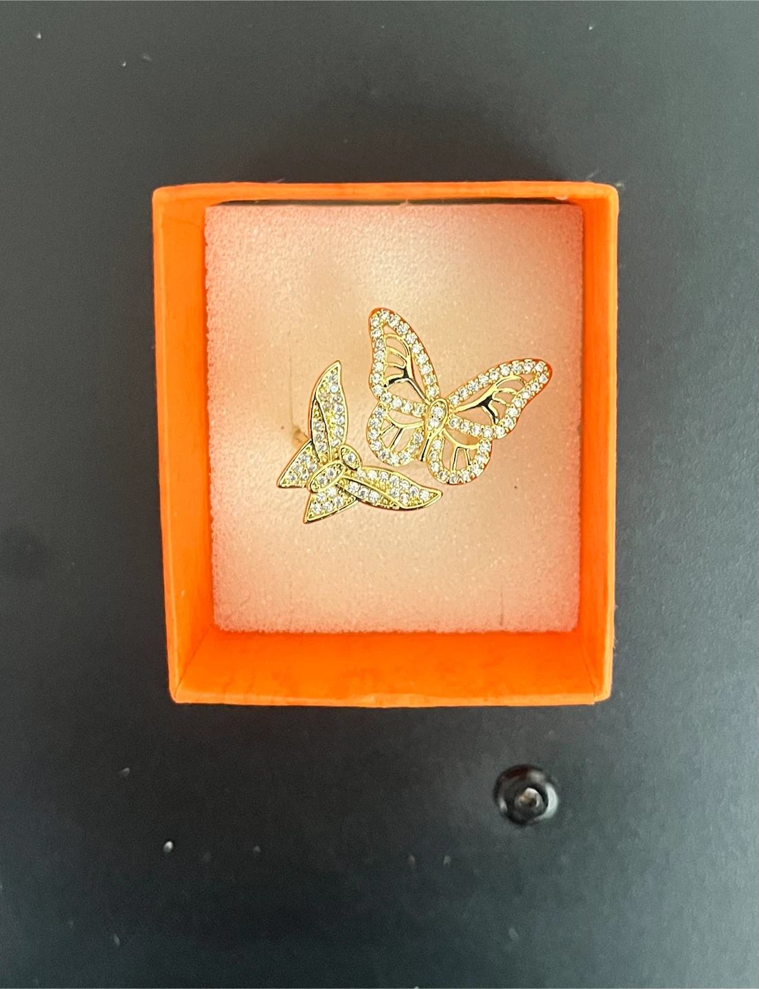 Gold platted Butterfly Ring with Crystals - photo 2