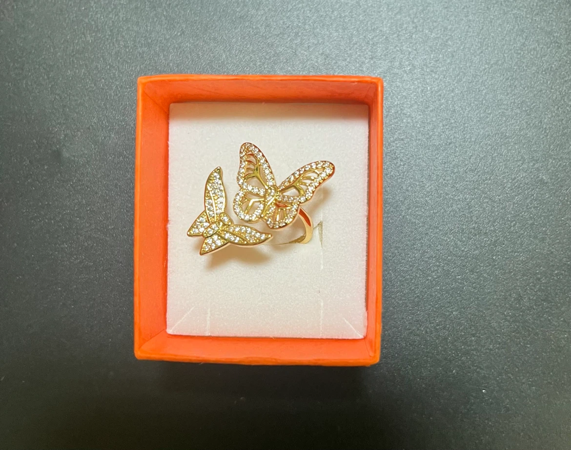 Gold platted Butterfly Ring with Crystals - photo 3