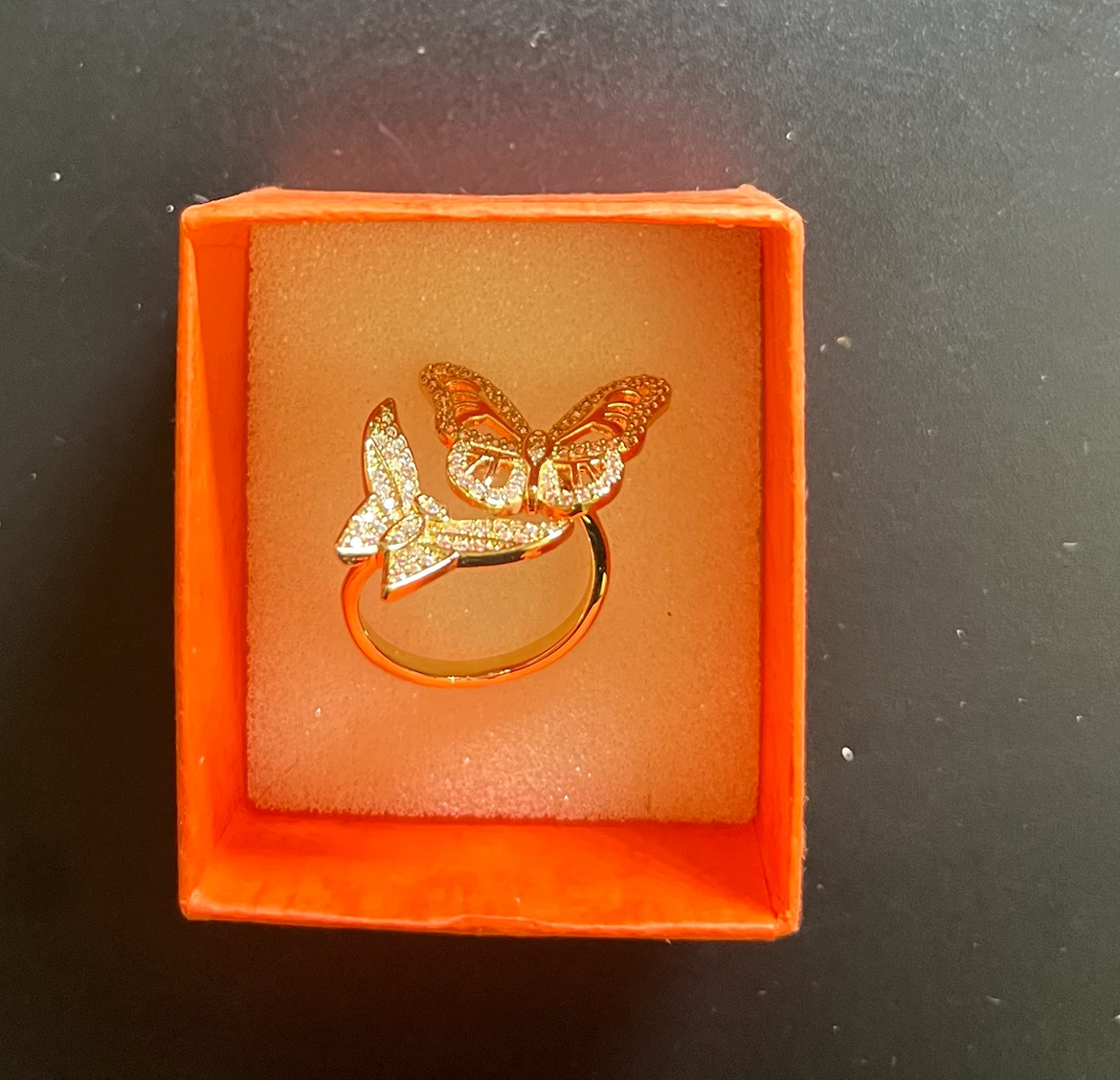 Gold platted Butterfly Ring with Crystals - photo 4