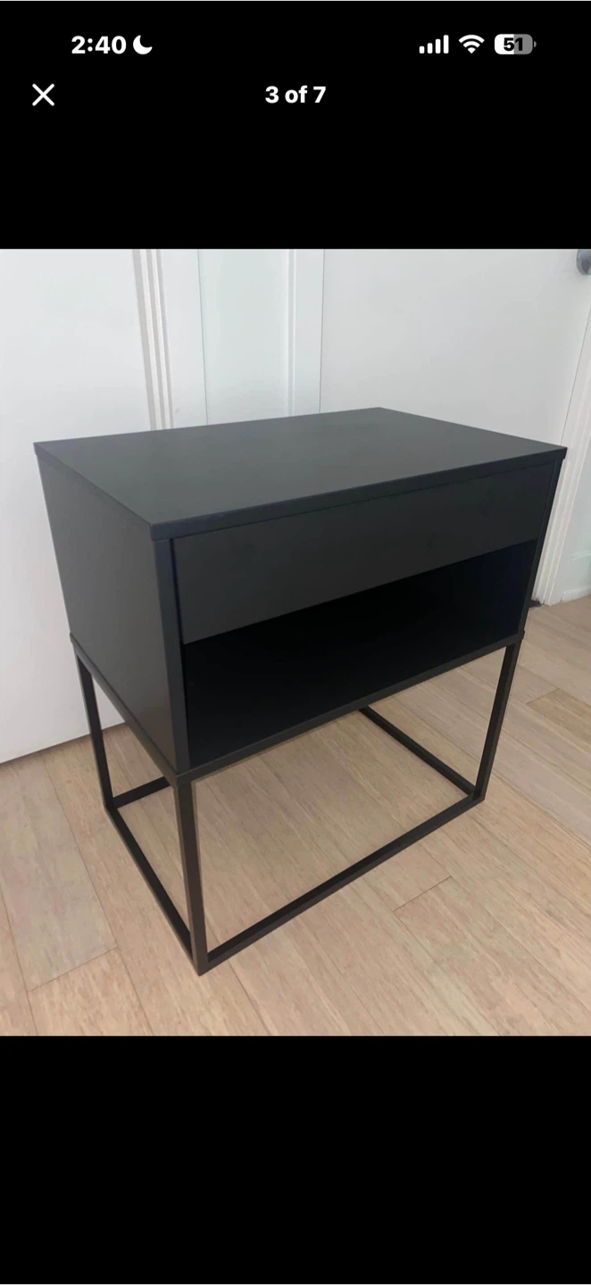 IKEA Black Nightstand with Drawer and Shelf - photo 2