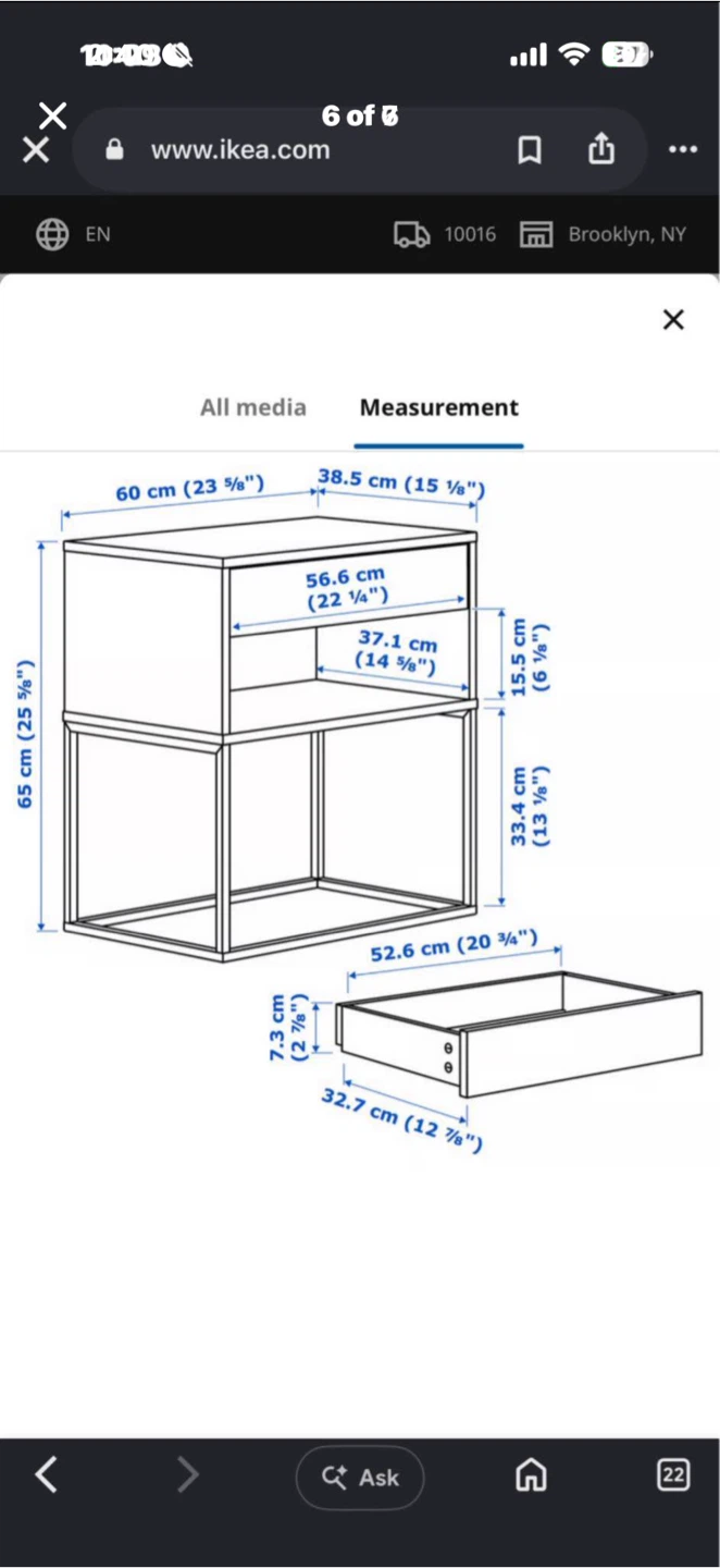 IKEA Black Nightstand with Drawer and Shelf - photo 5