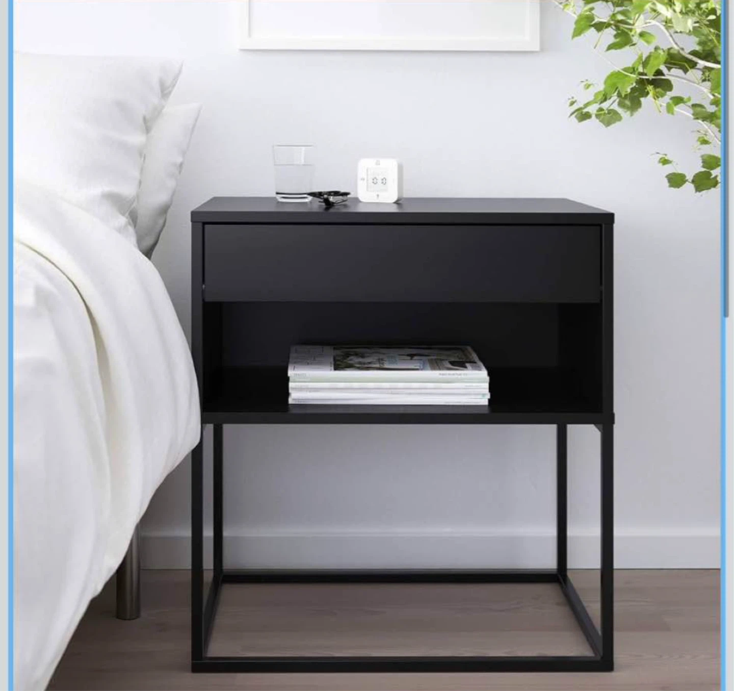 IKEA Black Nightstand with Drawer and Shelf