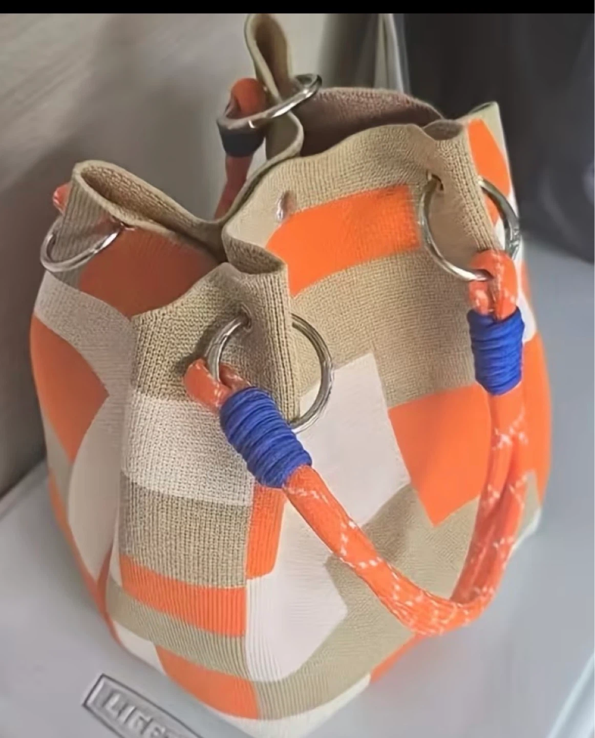 Orange and Tan Patchwork Bucket Bag