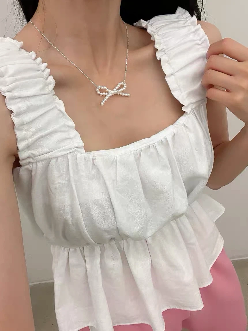 Korean-style ribbon pearl  Collarbone necklace - photo 5