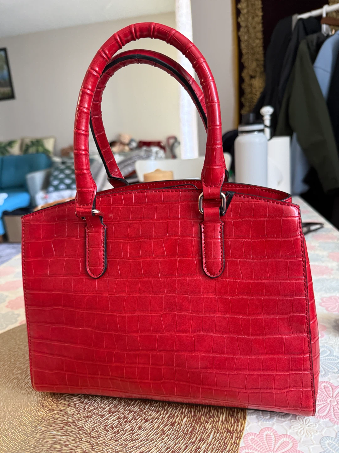 DKNY Red Croc-Embossed Satchel Handbag + Shoulder Strap - photo 3