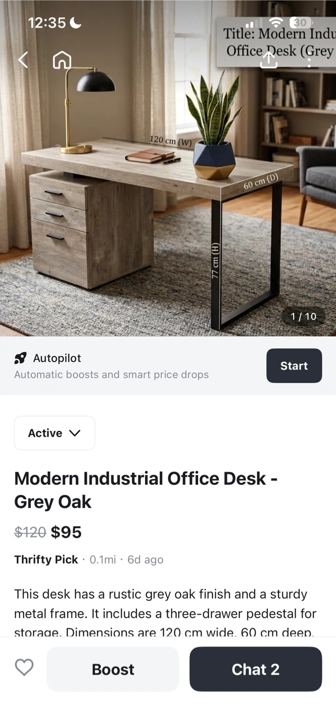 Modern Industrial Office Desk - Grey Oak
