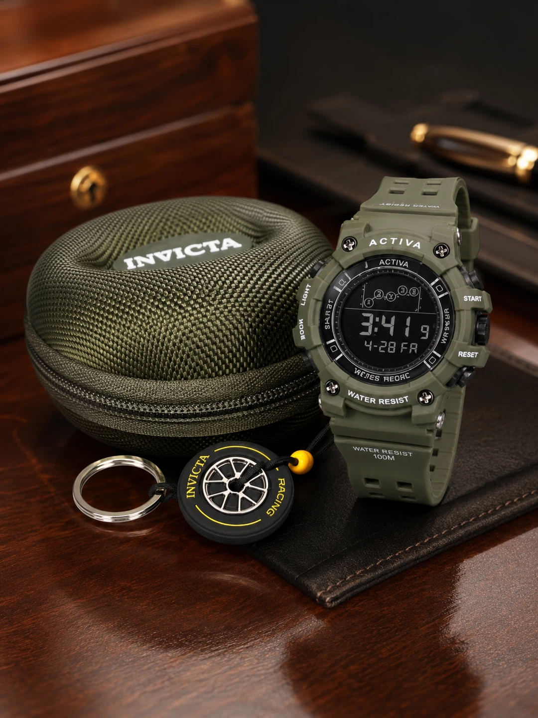 Activa x Invicta Rally 50mm Army Green Digital Watch Set