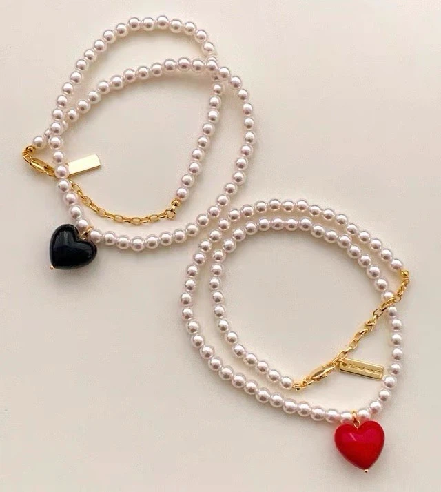 Korean-style heart sharp pearl  necklace