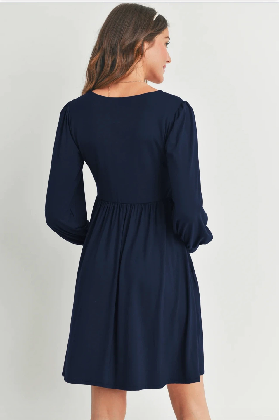 💃 Navy Maternity Dress - Scoop Neck Puffed Sleeve - photo 5
