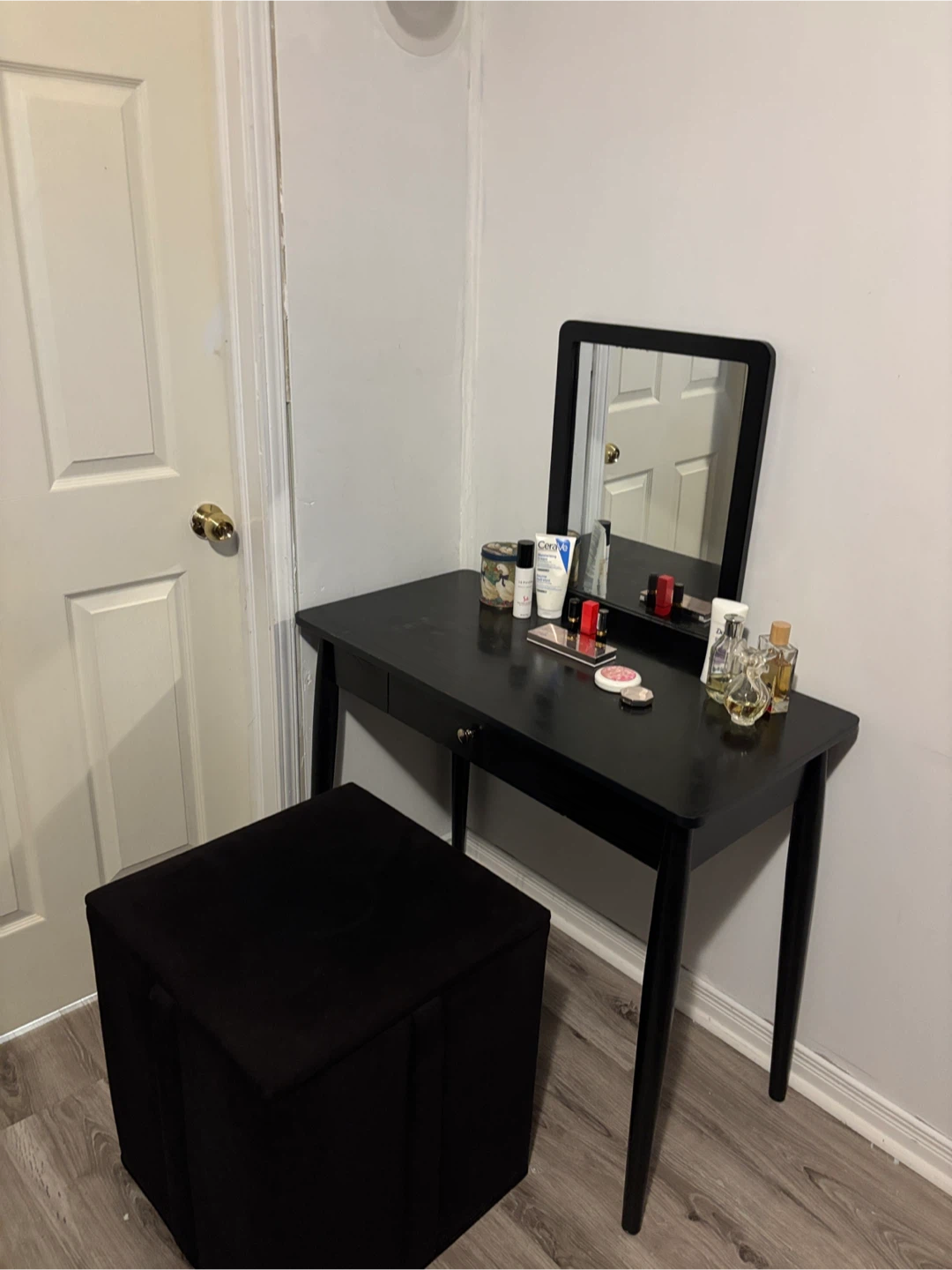 Black Vanity Set with Mirror and Stool - photo 2