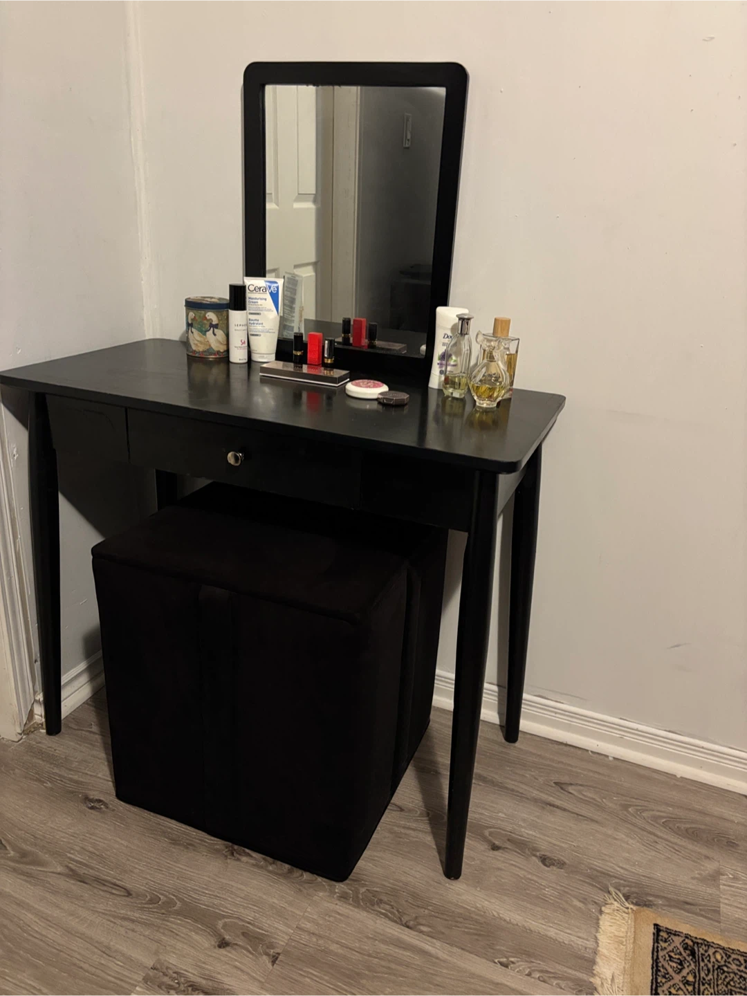 Black Vanity Set with Mirror and Stool - photo 4