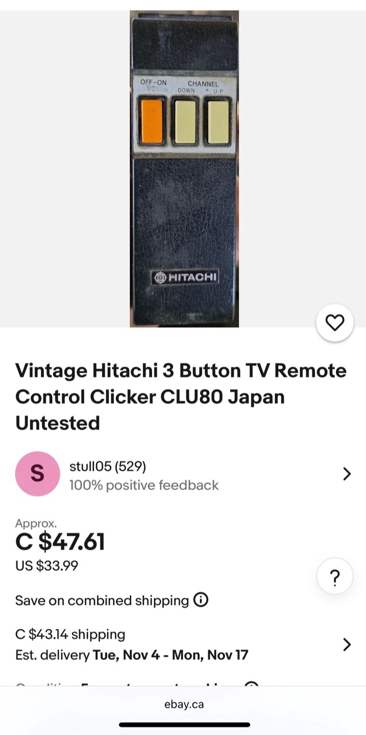 Vintage Hitachi 3 Button TV Remote Control Clicker - photo 4