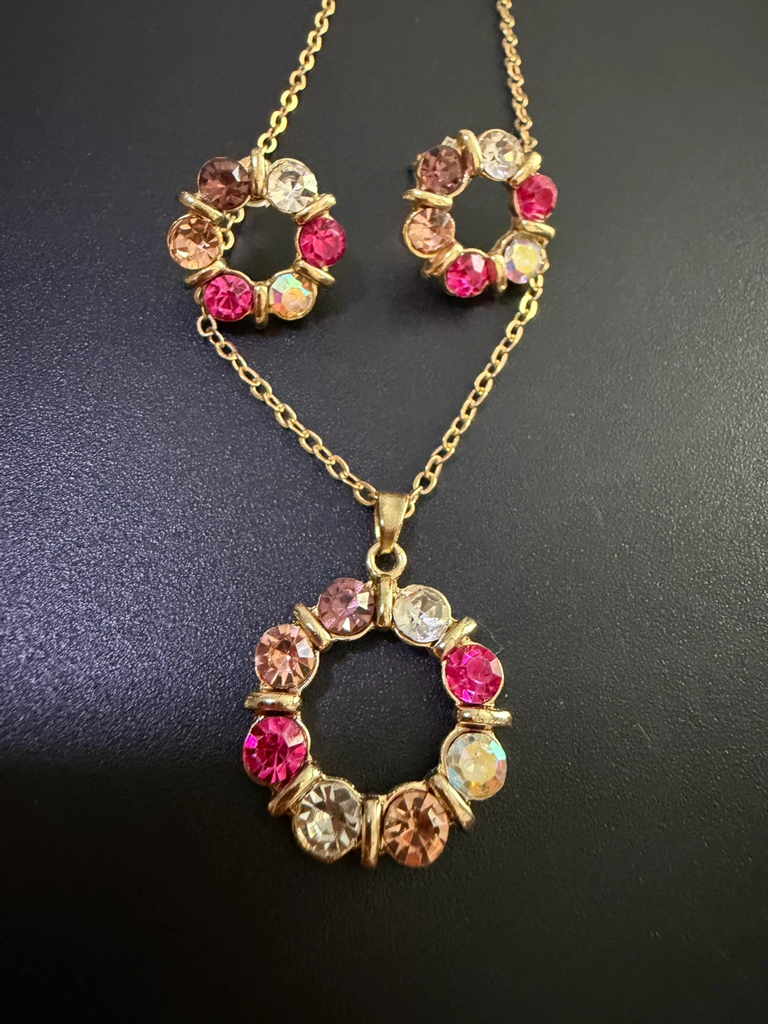 Gold Tone Necklace and Earring Set withMulticoloured Gems