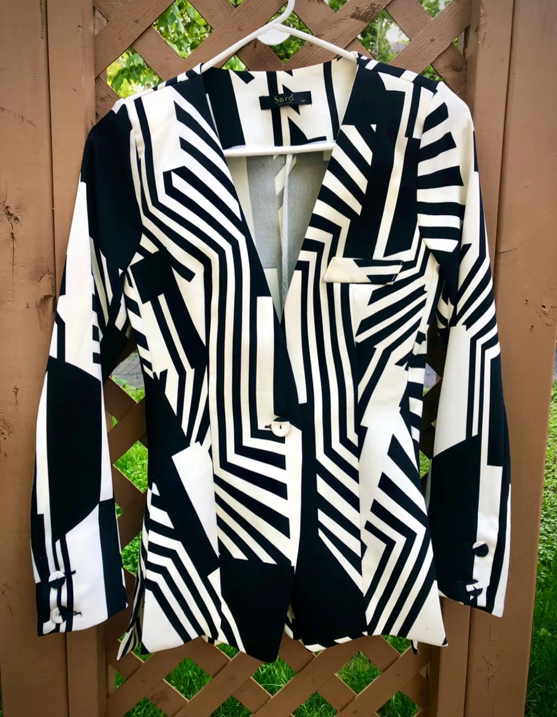 Black and White Geometric Patterned Blazer