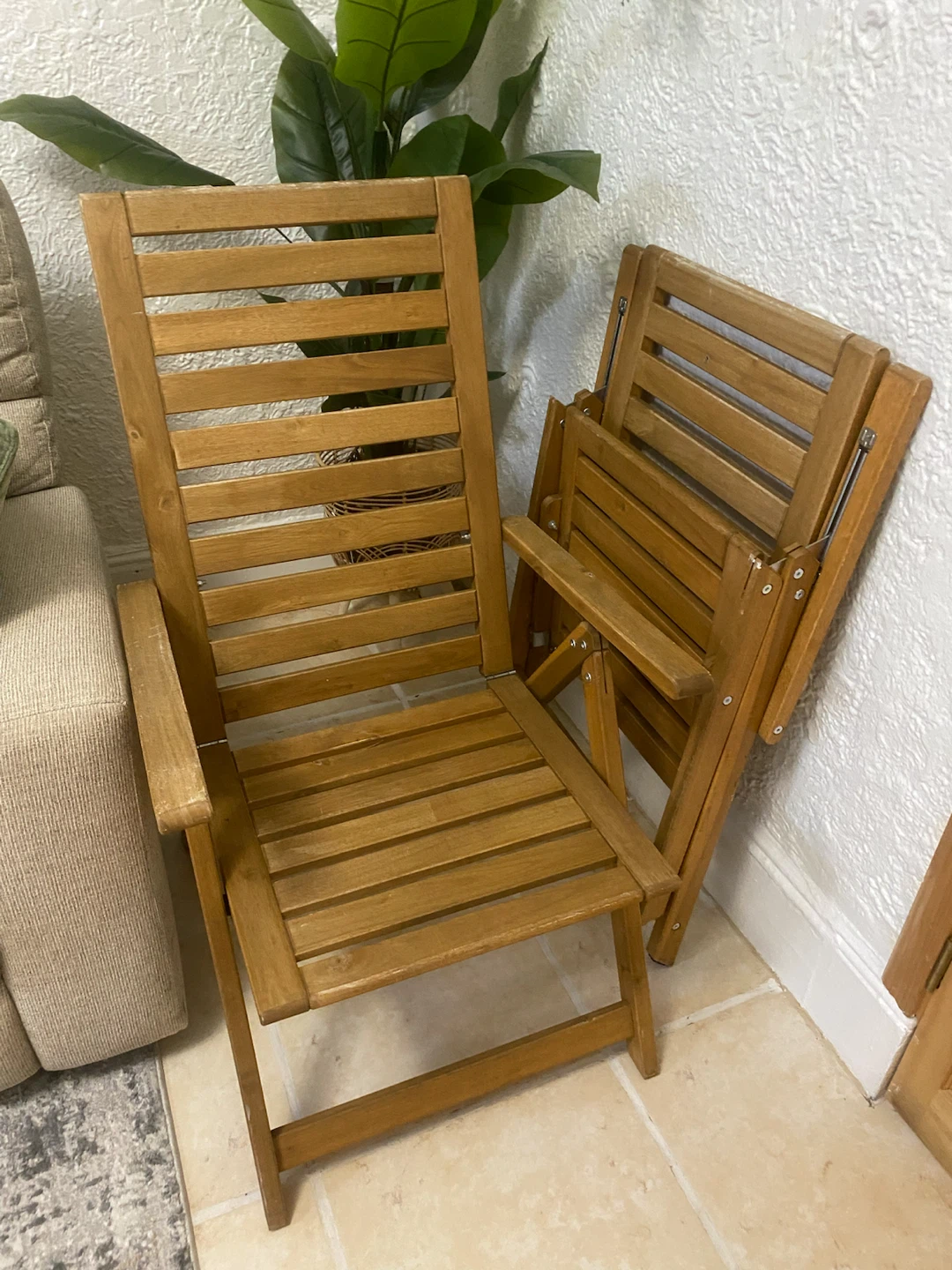 Set of Two Folding Wooden Chairs