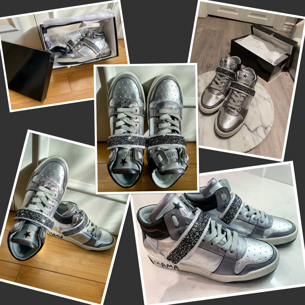 BRAND NEW STUNNING LEATHER Silver Sneakers from France