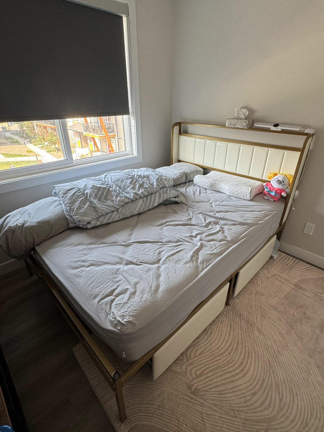 Full Size Gold Metal Bed Frame with Storage Drawers