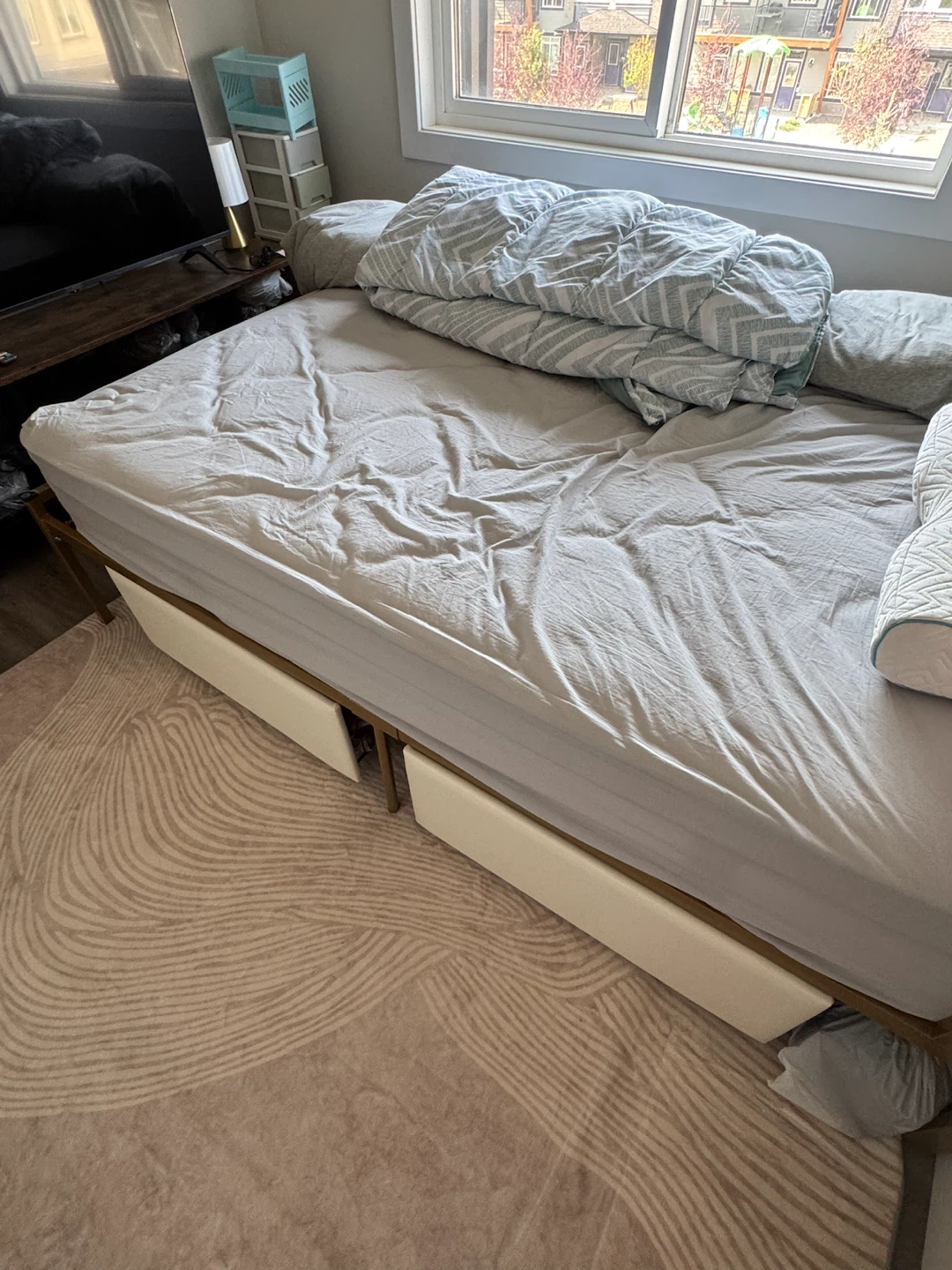 Full Size Gold Metal Bed Frame with Storage Drawers - photo 3