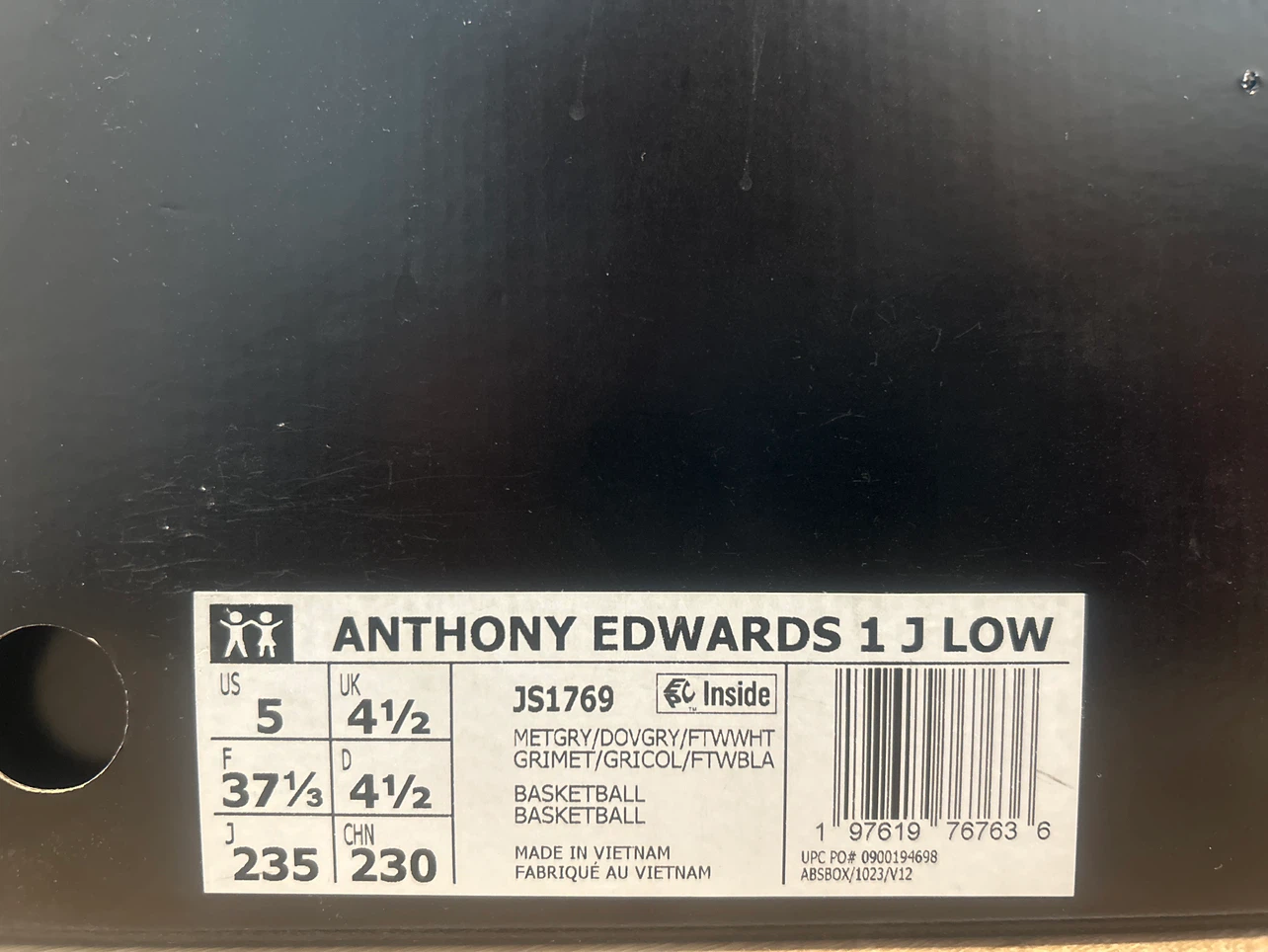 Adidas Anthony Edwards 1 Low Grey Size 5