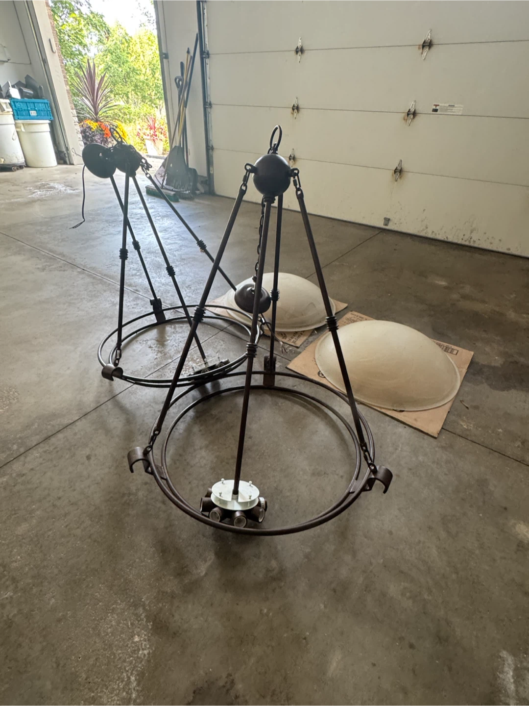2 Rustic Metal Chandelier with 2 Frosted Glass Shades