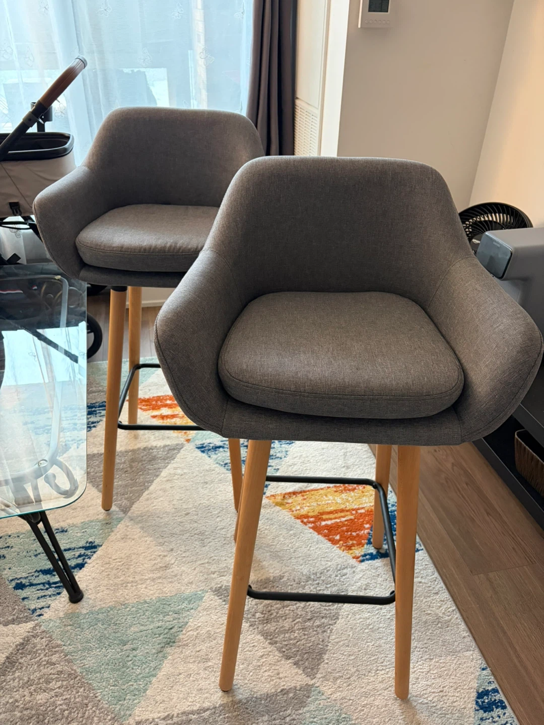 Set of 2 Grey Upholstered Bar Stools