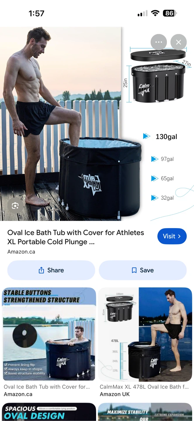 CalmMax Oval Ice Bath Tub XL Portable Cold Plunge