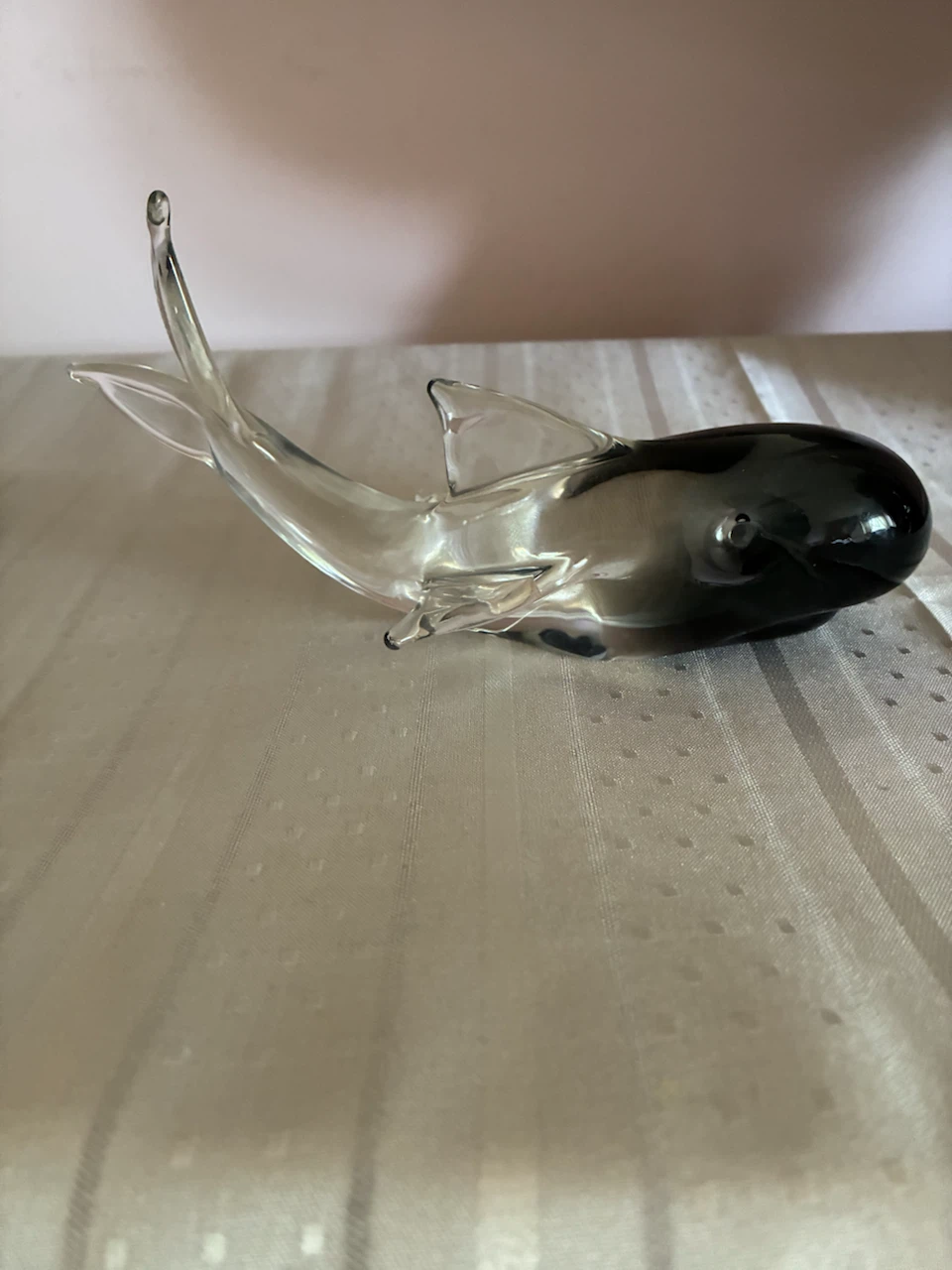 Clear and Black Glass Shark Figurine