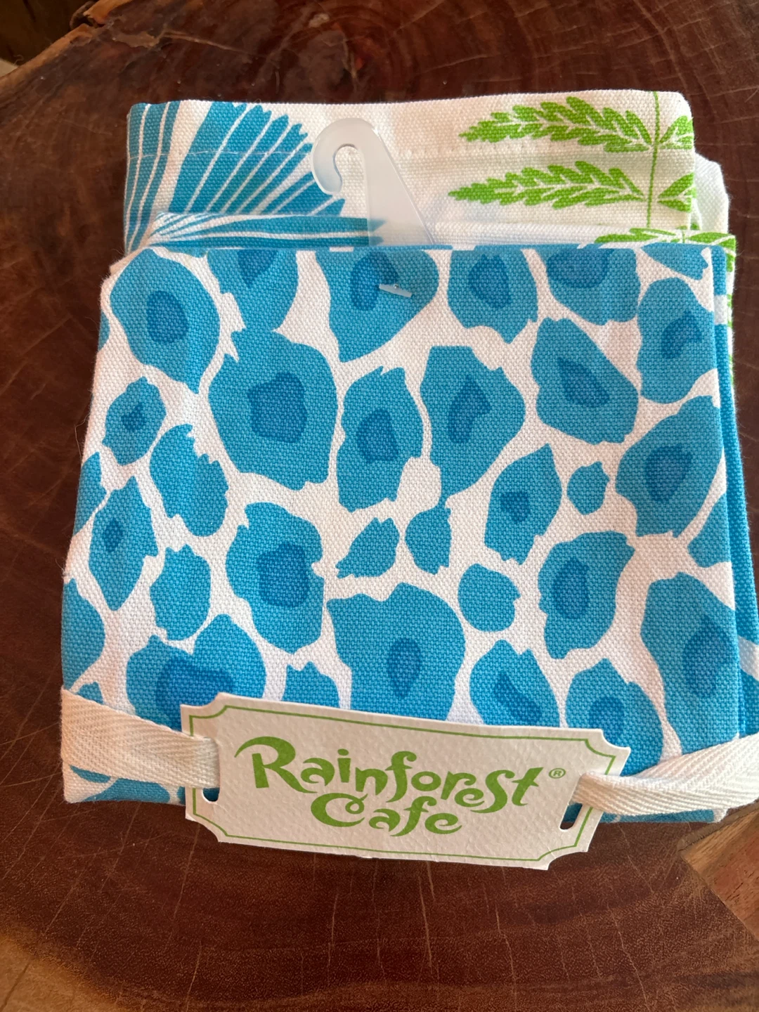 Rainforest Cafe Tea Towels Set - Blue Leopard & Fern Prints