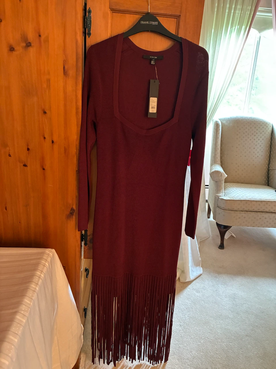 Toccin Burgundy Fringe Hem Sweater Dress