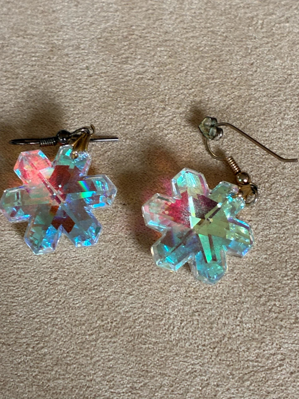 Iridescent Snowflake Crystal Drop Earrings