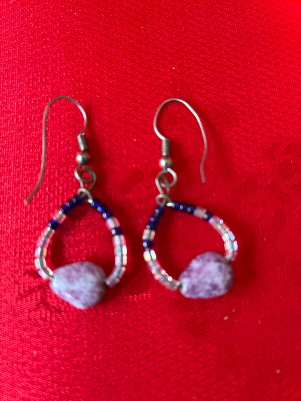 Beaded Dangle Earrings with Purple Stones