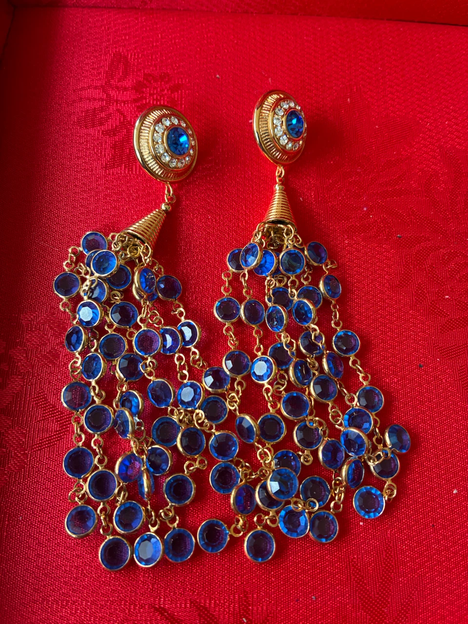 Blue Crystal Tassel Earrings