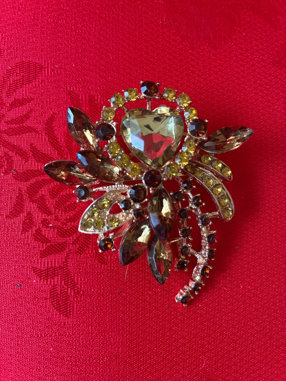 Heart-Shaped Rhinestone Brooch