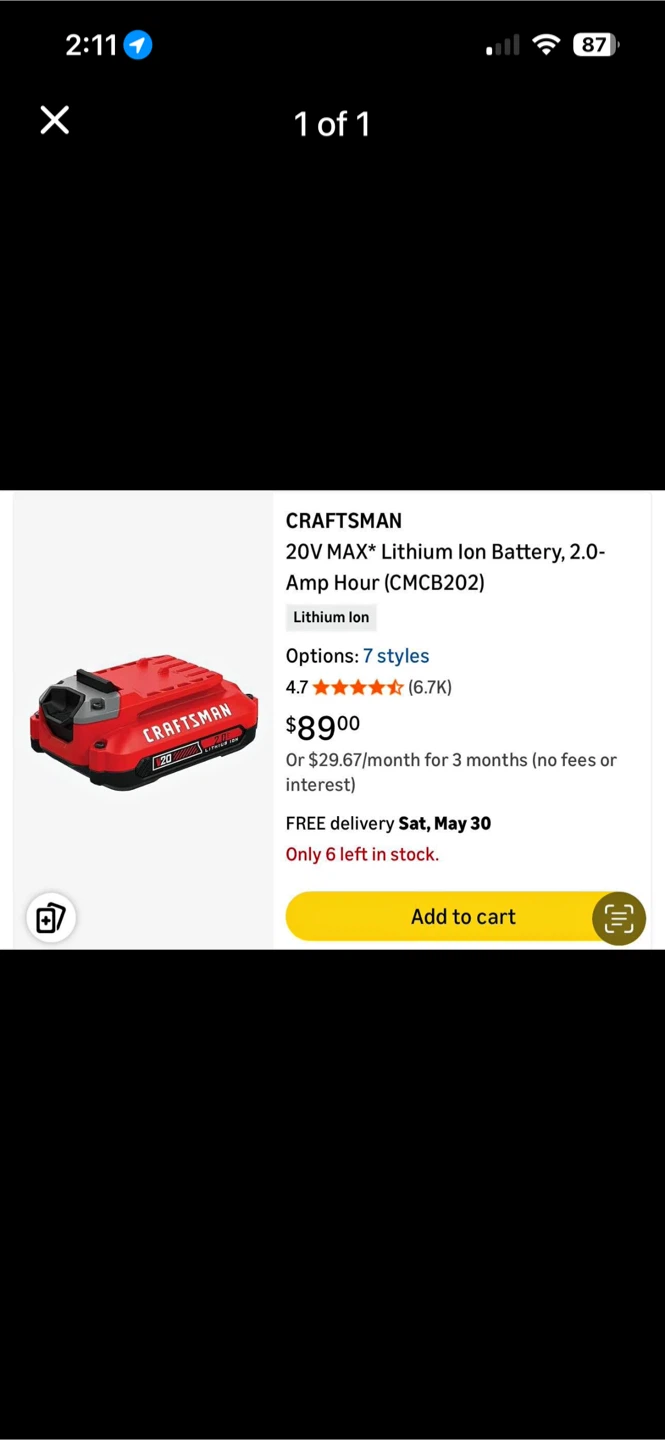 Craftsman 20V Lithium Ion Battery CMCB201