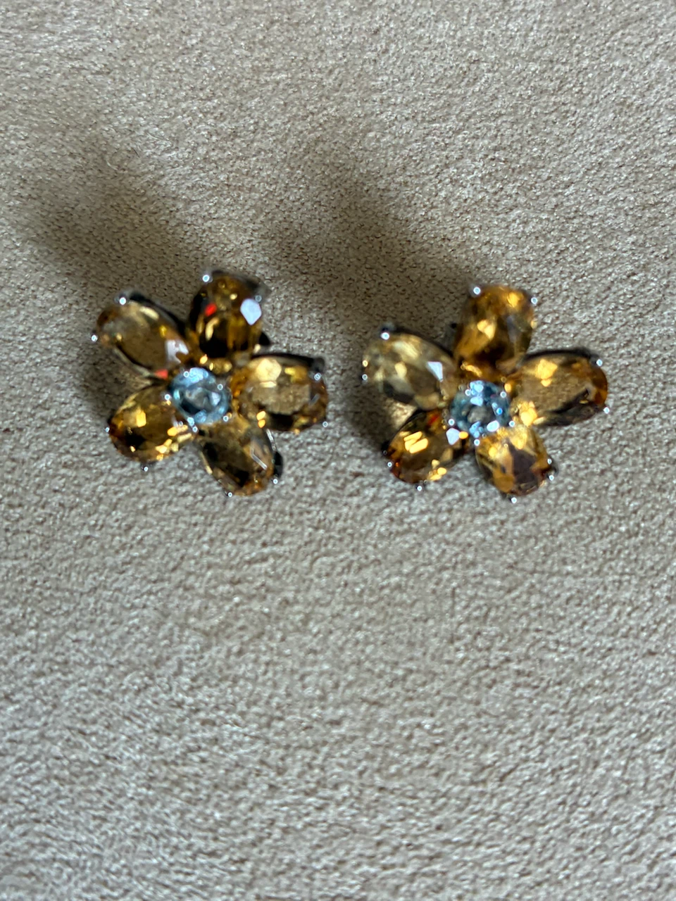 Citrine and Blue Topaz Flower Stud Earrings