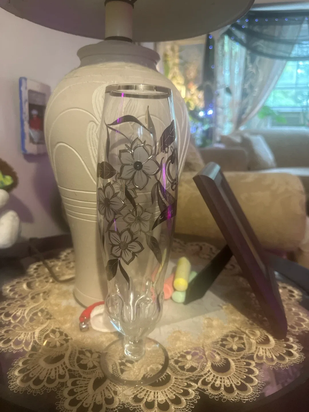 Floral Etched Glass Flute with "35th" inscription - photo 4