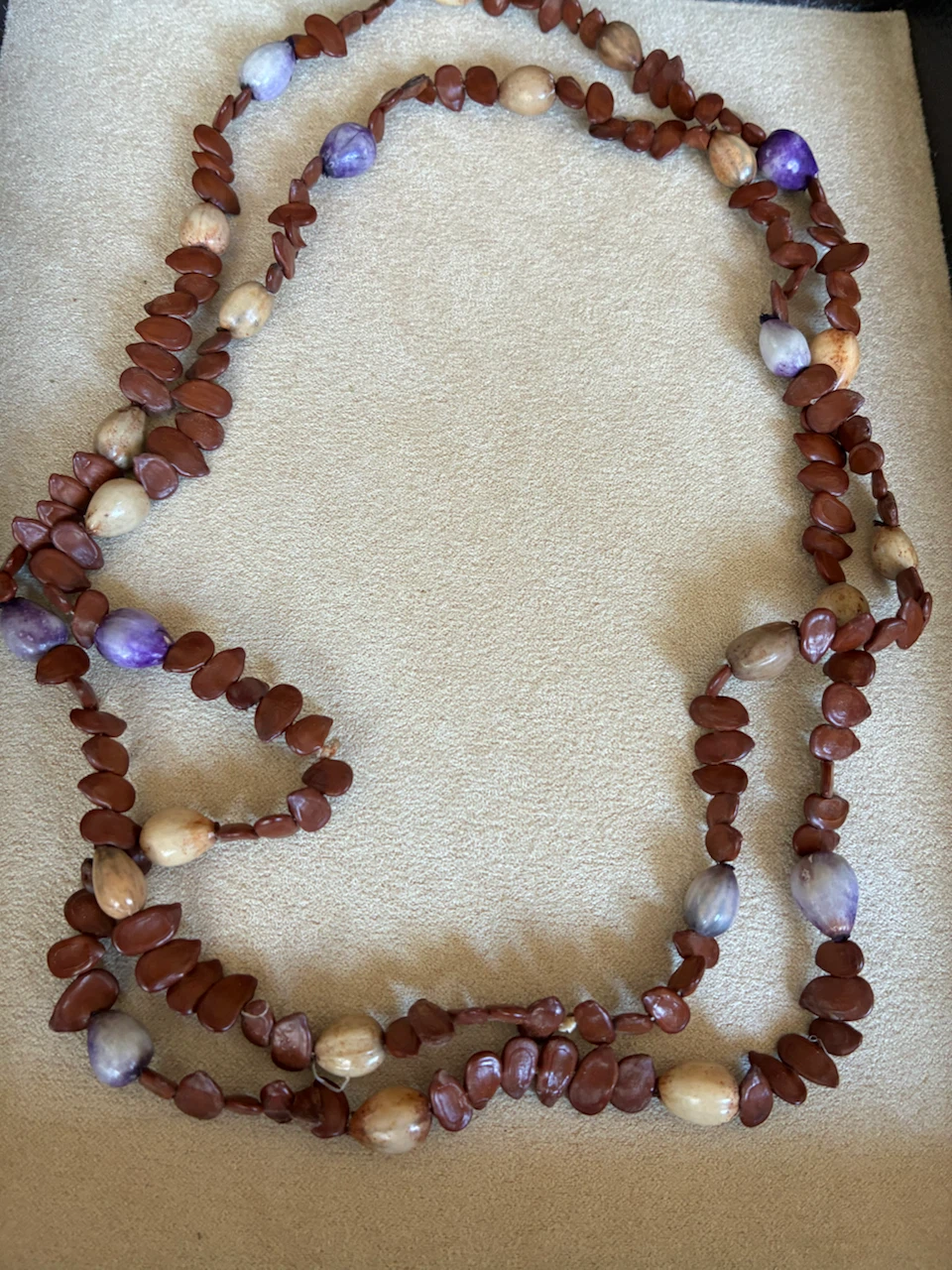 Long multi-strand seed bead necklace