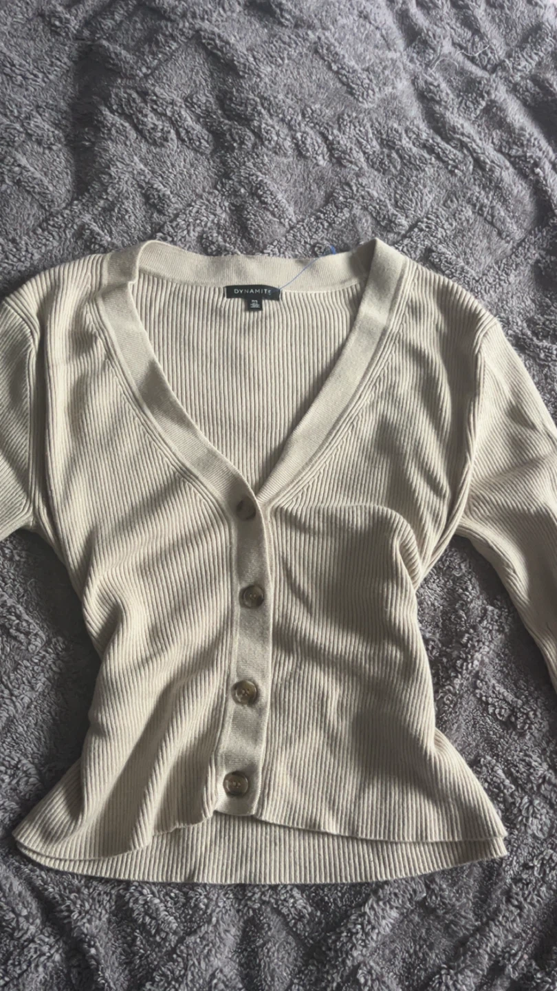 Dynamite Cream Ribbed Button-Up Cardigan