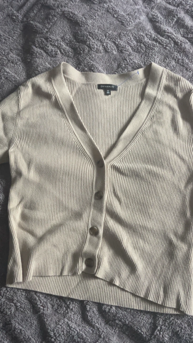 Dynamite Cream Ribbed Button-Up Cardigan - photo 2