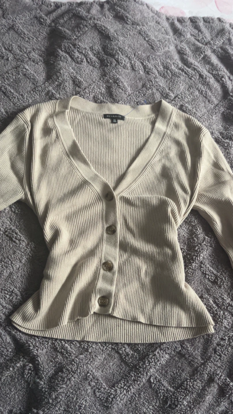 Dynamite Cream Ribbed Button-Up Cardigan - photo 3