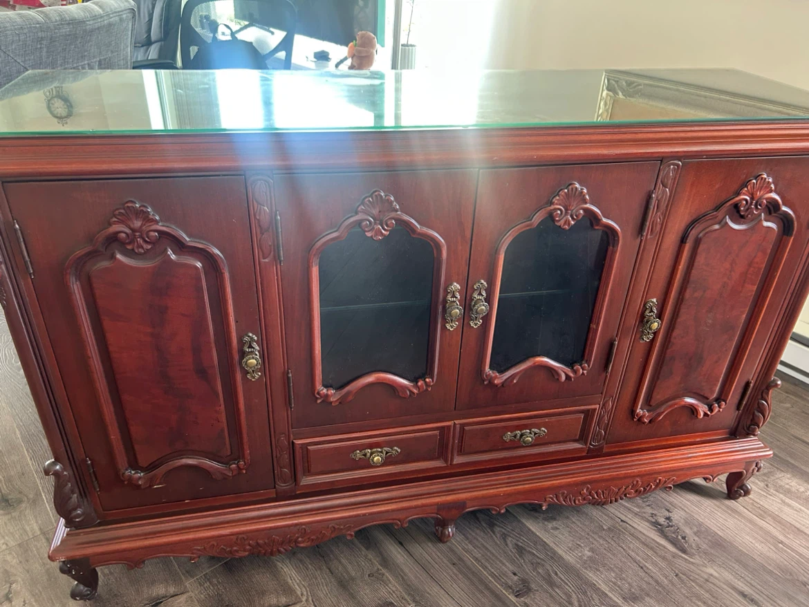 Wooden Sideboard Cabinet with Glass Top