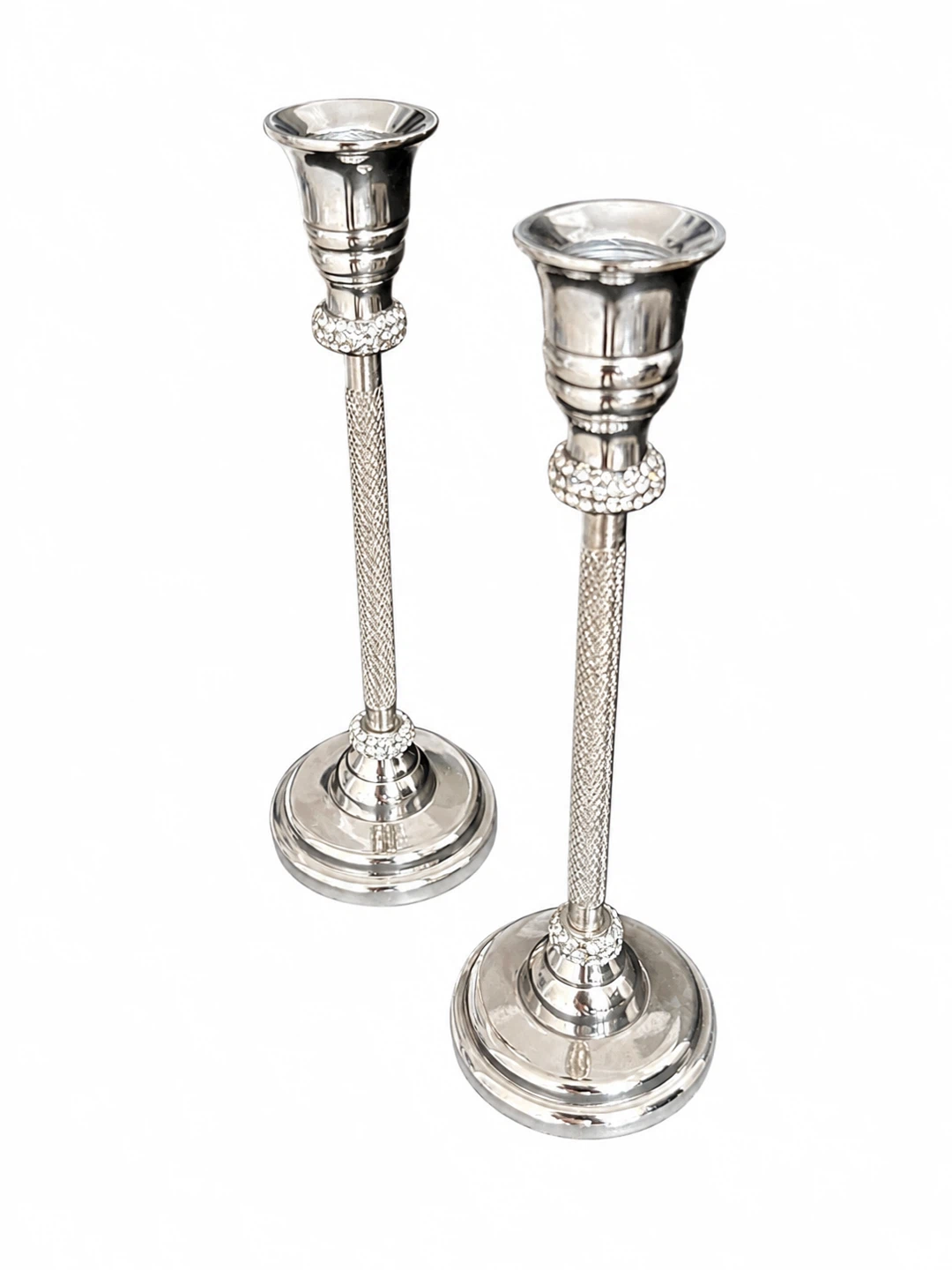 Set of 2 Silver Crystal Accent Candle Holders