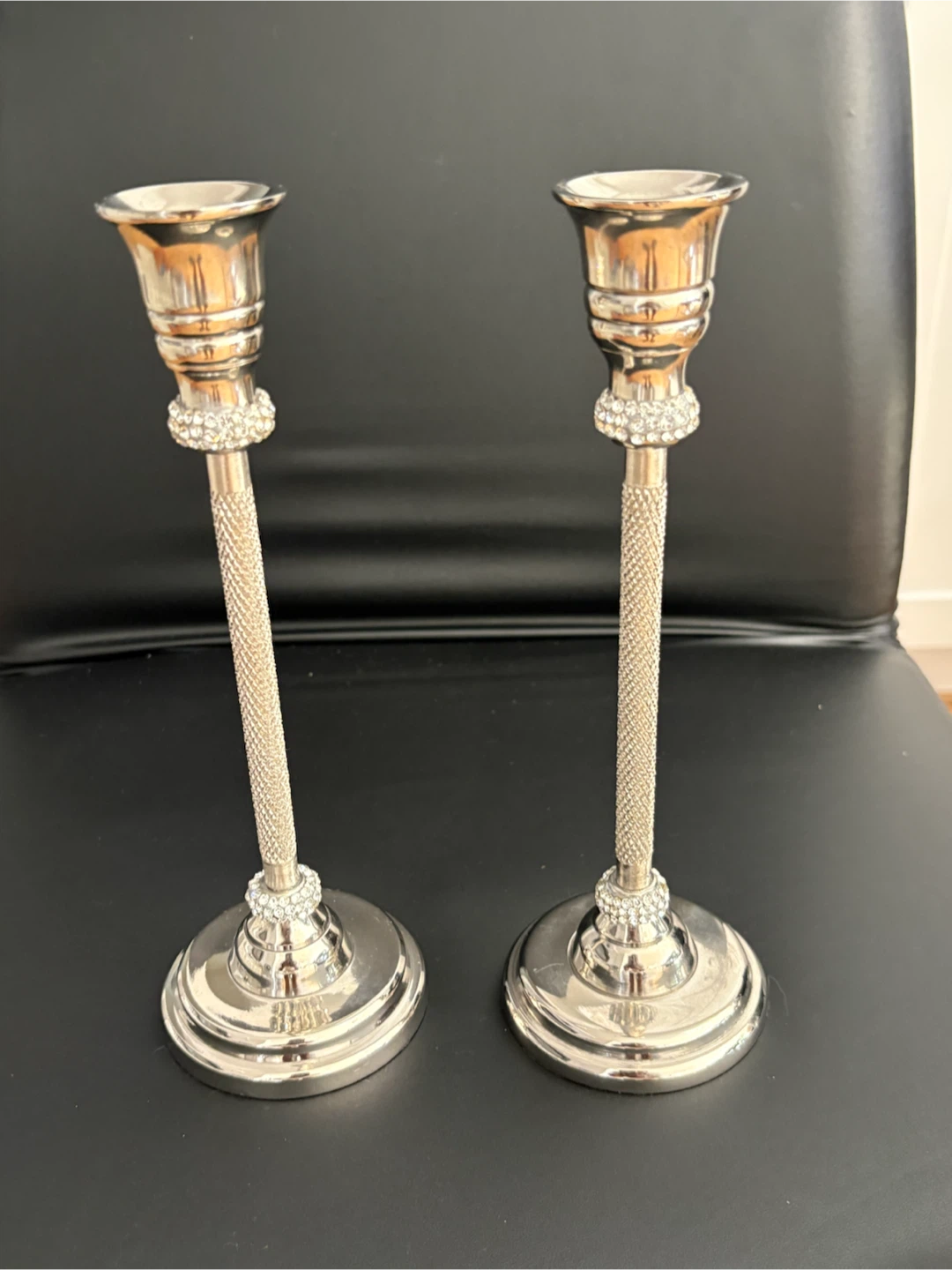 Set of 2 Silver Crystal Accent Candle Holders - photo 3