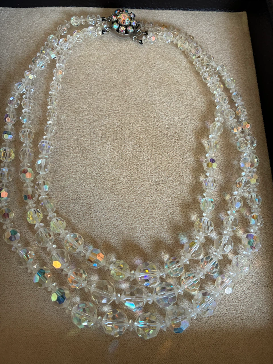 Vintage Three-Strand Crystal Bead Necklace