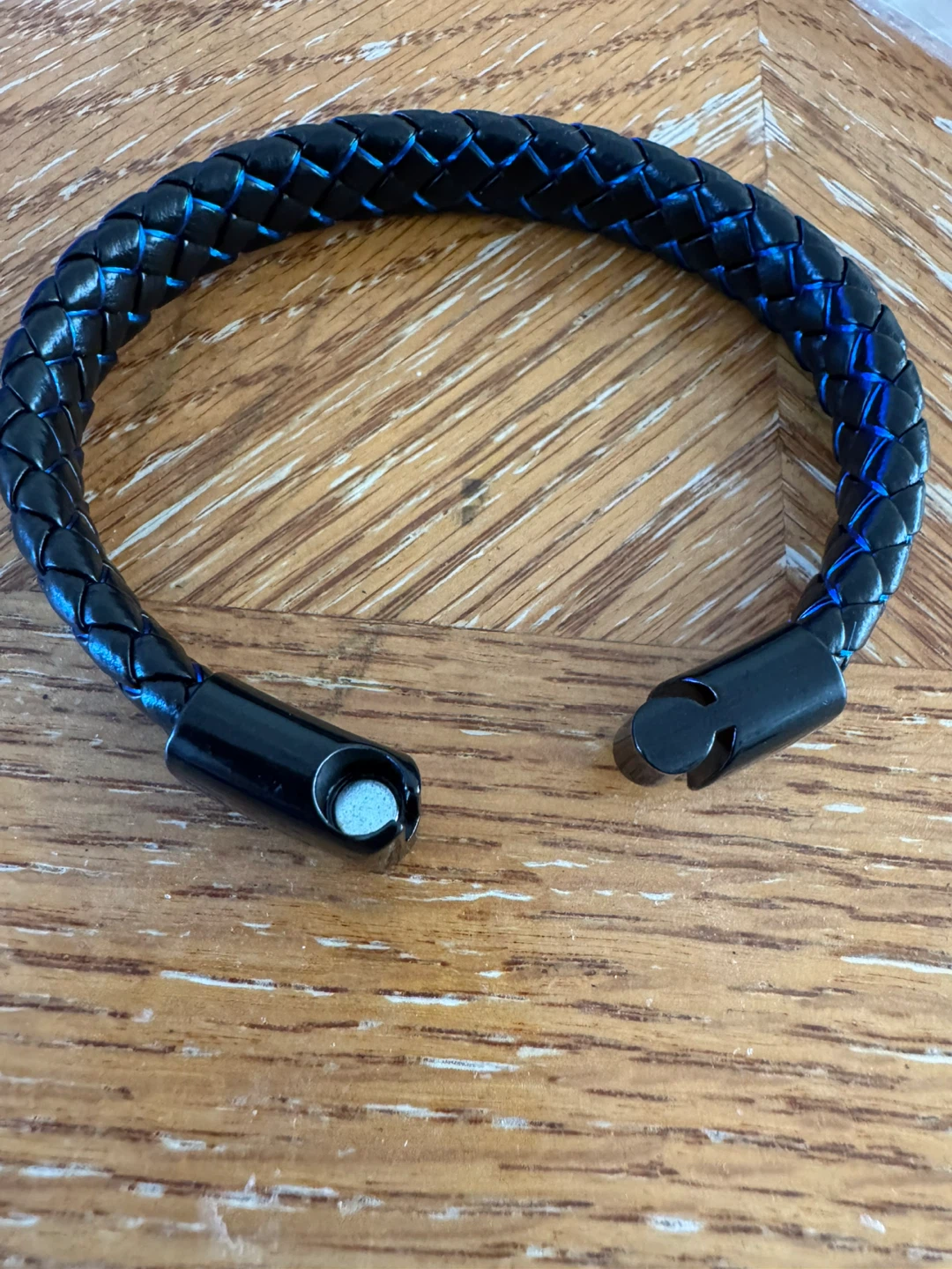 Black and Blue Braided Leather Bracelet with Magnetic Clasp - photo 3