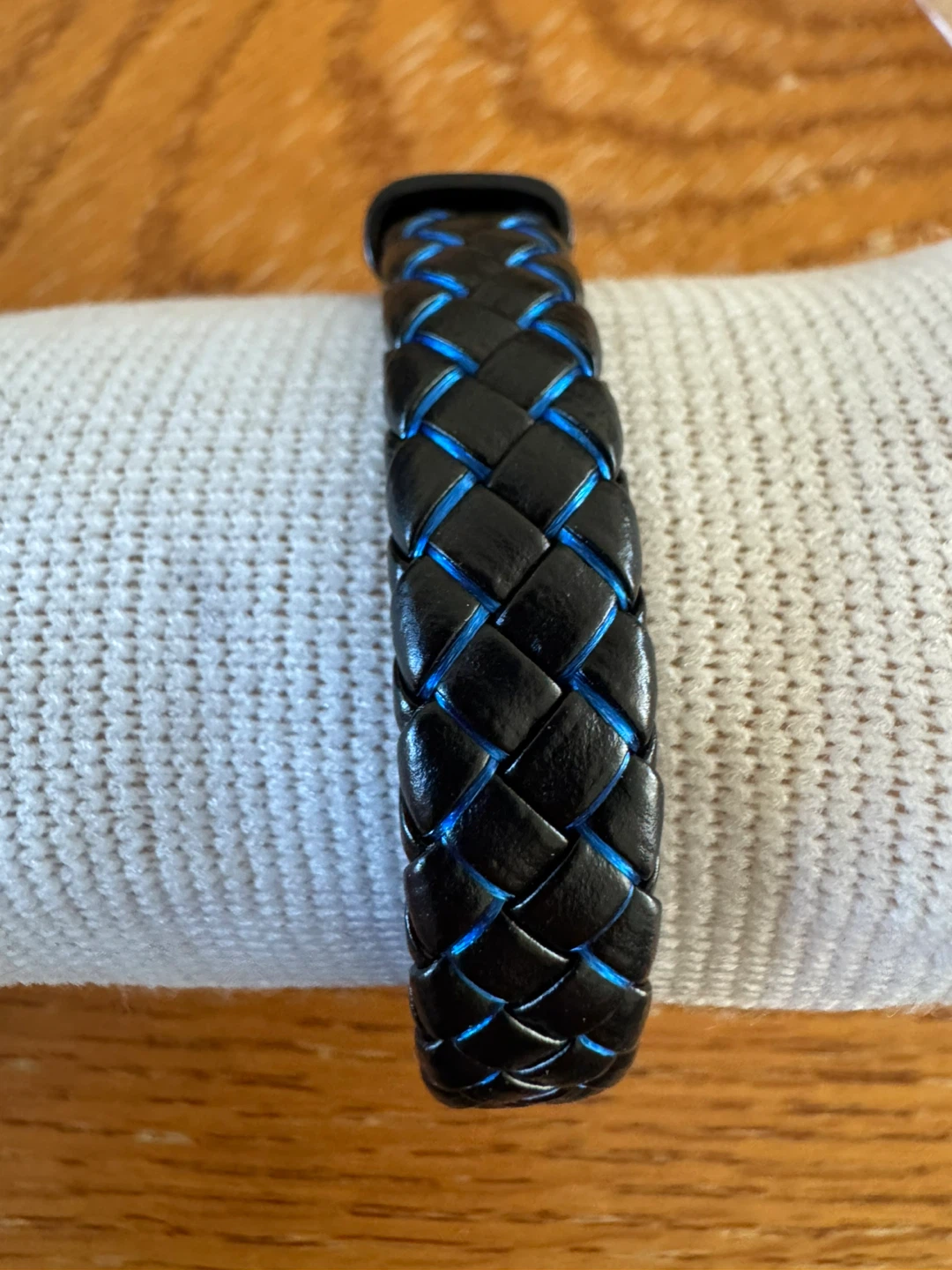 Black and Blue Braided Leather Bracelet with Magnetic Clasp - photo 4