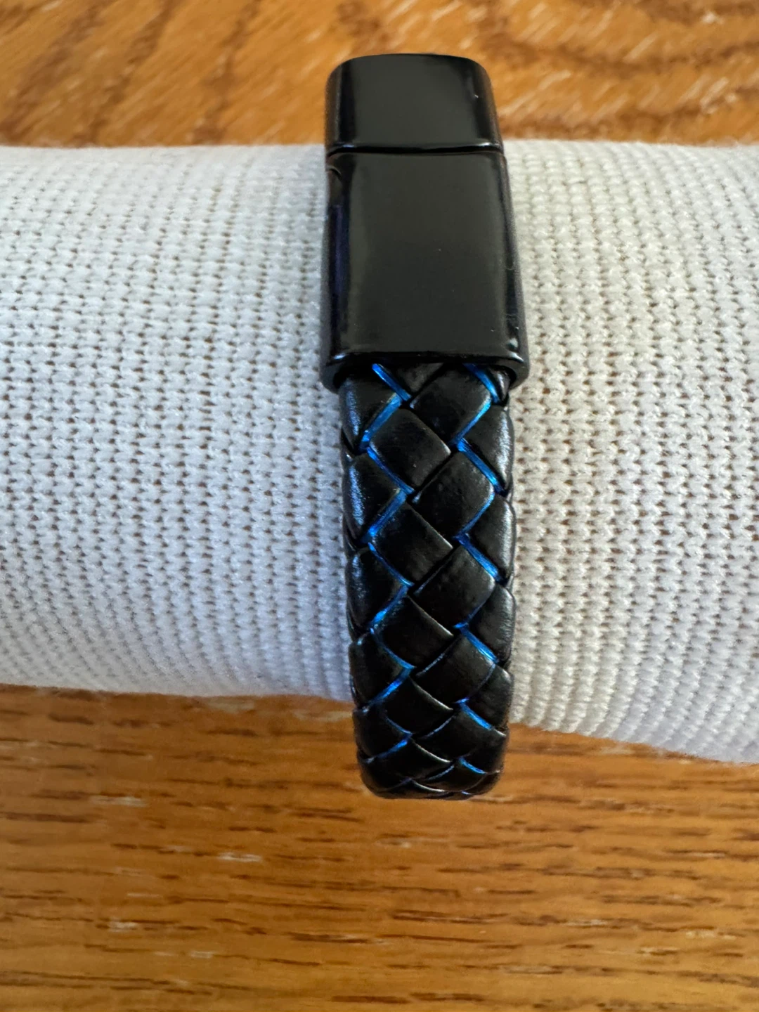 Black and Blue Braided Leather Bracelet with Magnetic Clasp - photo 5