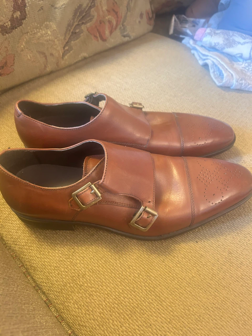 Saks Fifth Avenue Brown Leather Monk Strap Shoes