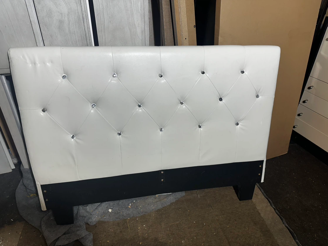 White Faux Leather Tufted Headboard